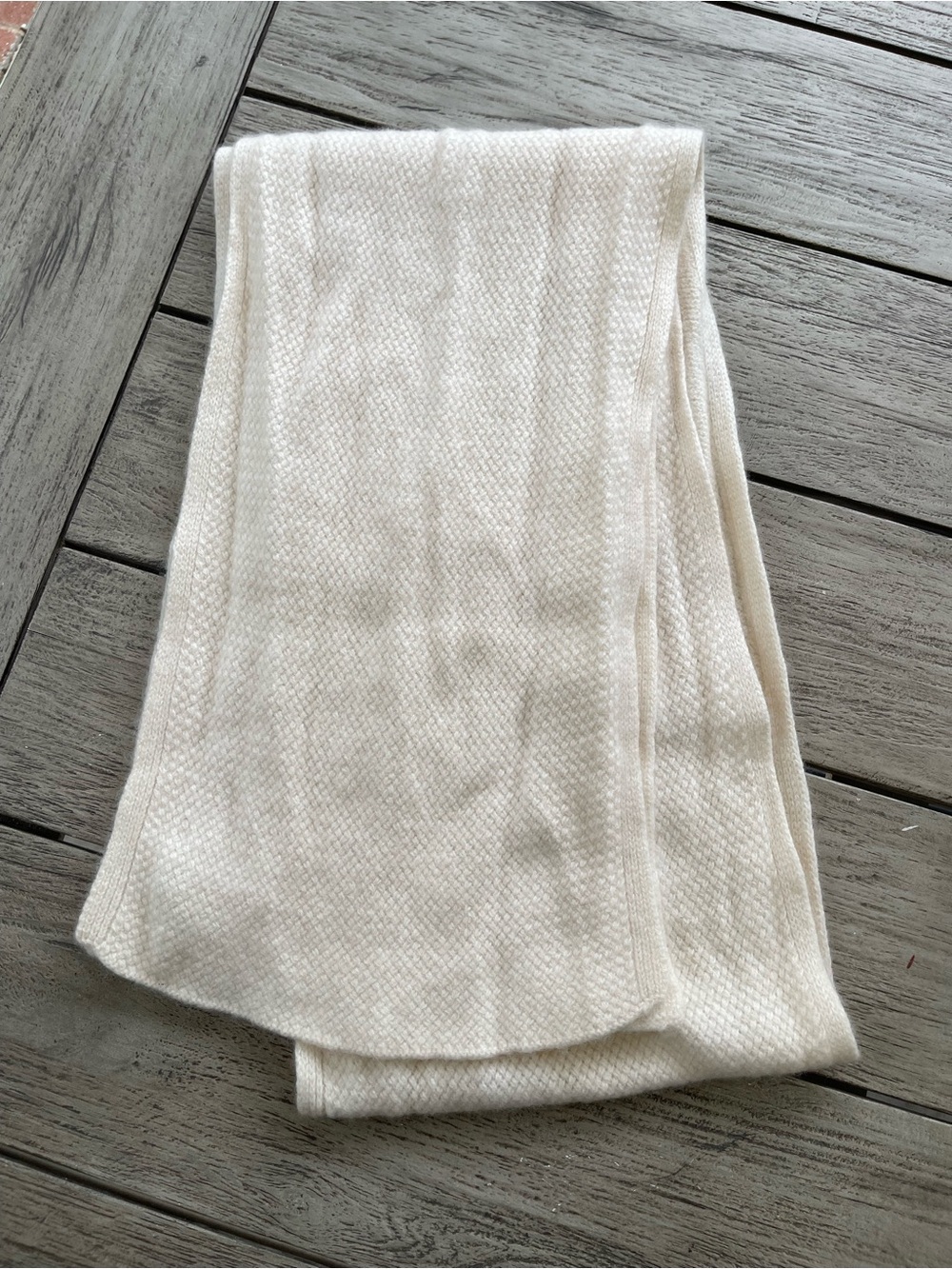 Garnet Hill 100% Cashmere Bisque White Knit Scarf Wrap 10”x70”